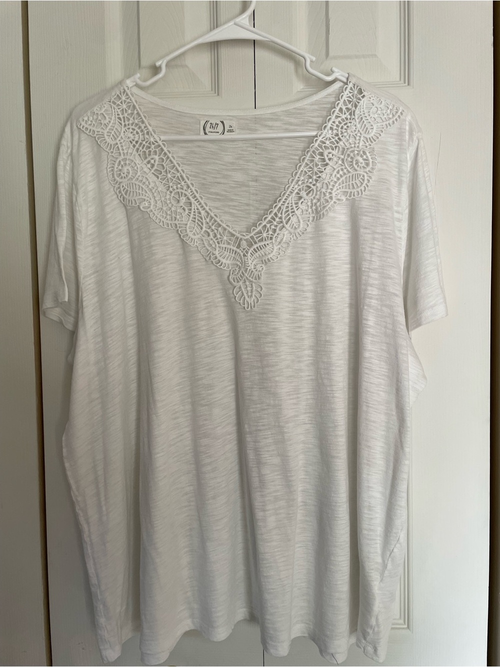 Maurices White Short-Sleeve Top with Lace V-Neck